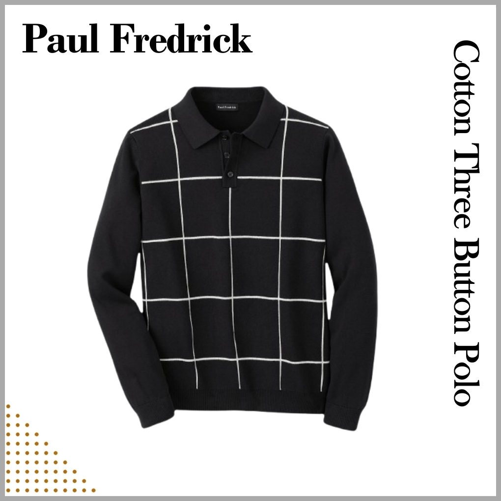 ◆Paul Fredrick コットン 3 つボタン ポロシャツ