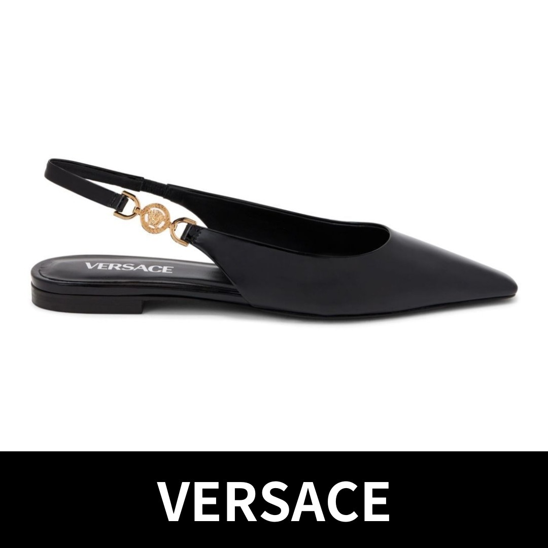 ★VERSACE★スリングレザーミュール ブラック★送関込