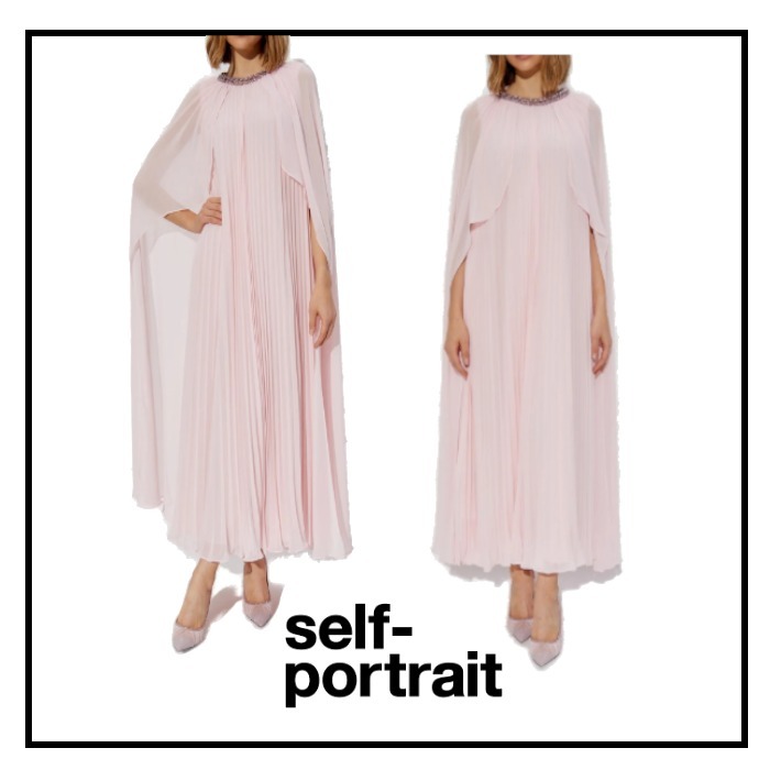 Self-Portrait シフォン ケープ ミディドレス ワンピース pink