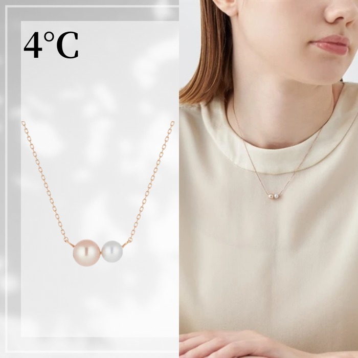4°C シルバー ネックレス レディース ピンク グレー 2種パール