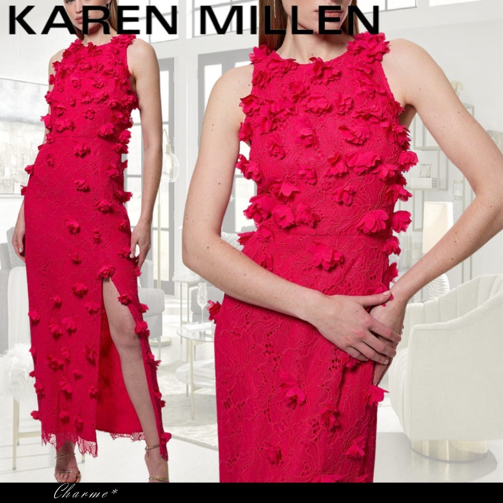 KAREN MILLEN ミディドレス ワンピース タイト モチーフ 花柄