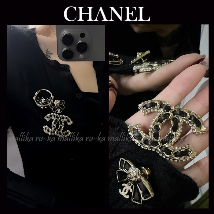 フォーマルにも☆レザー【CHANEL】シャネル  CCロゴ ブローチ