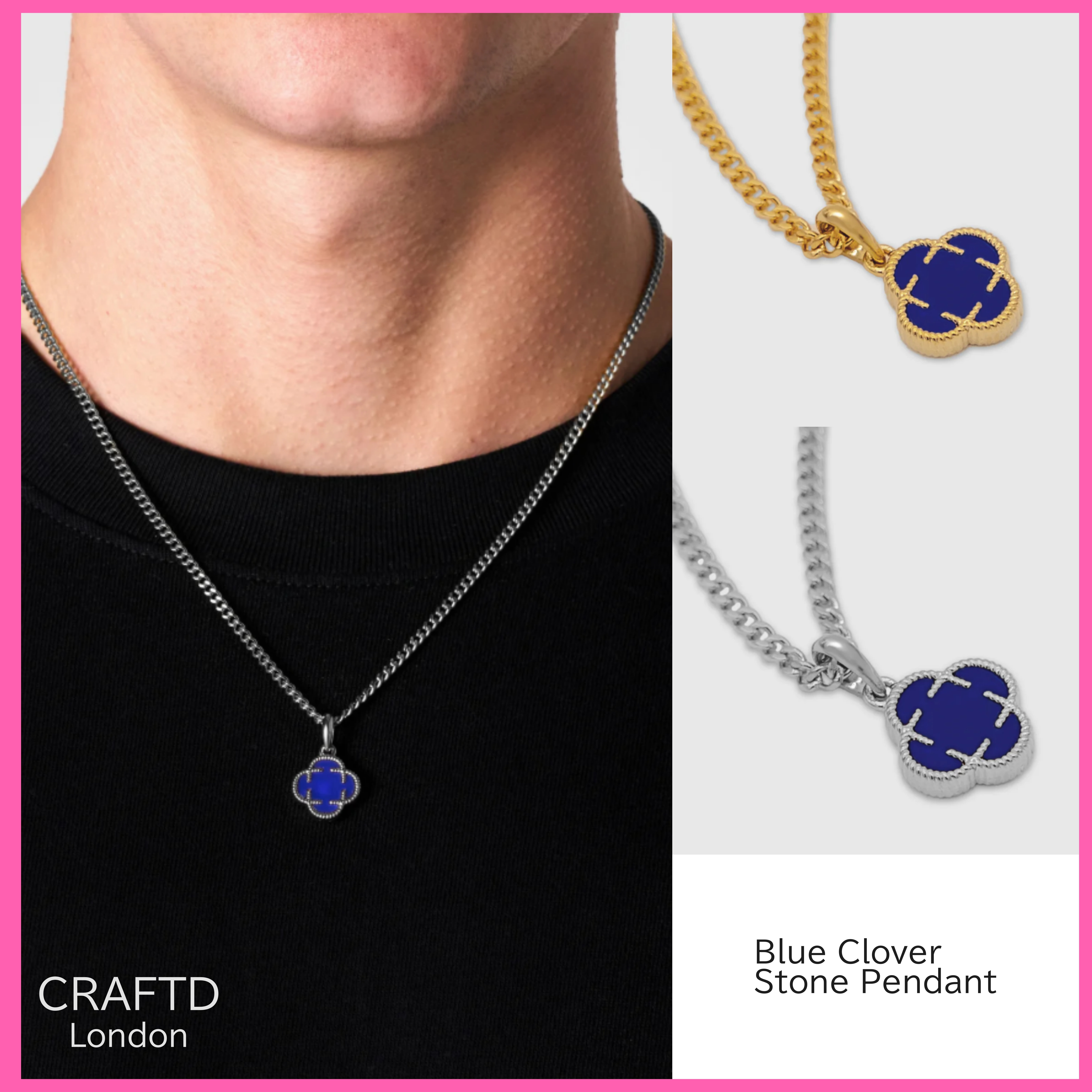 送税込【CRAFTD London】Blue Clover Stone Pendant (2色)国内発