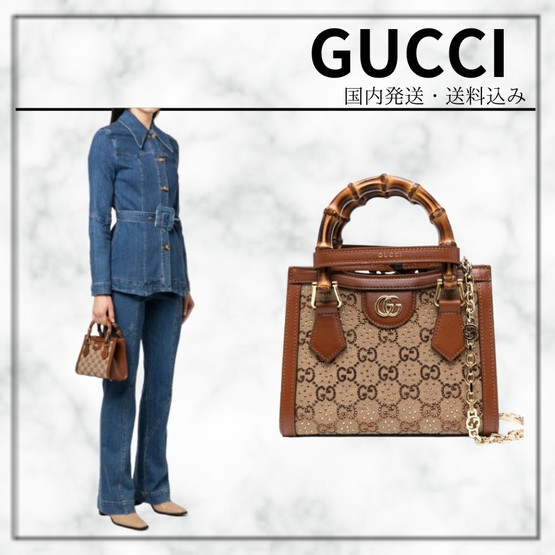 国内配送/関税込【GUCCI】ダイアナ クリスタルミニ トートバッグ
