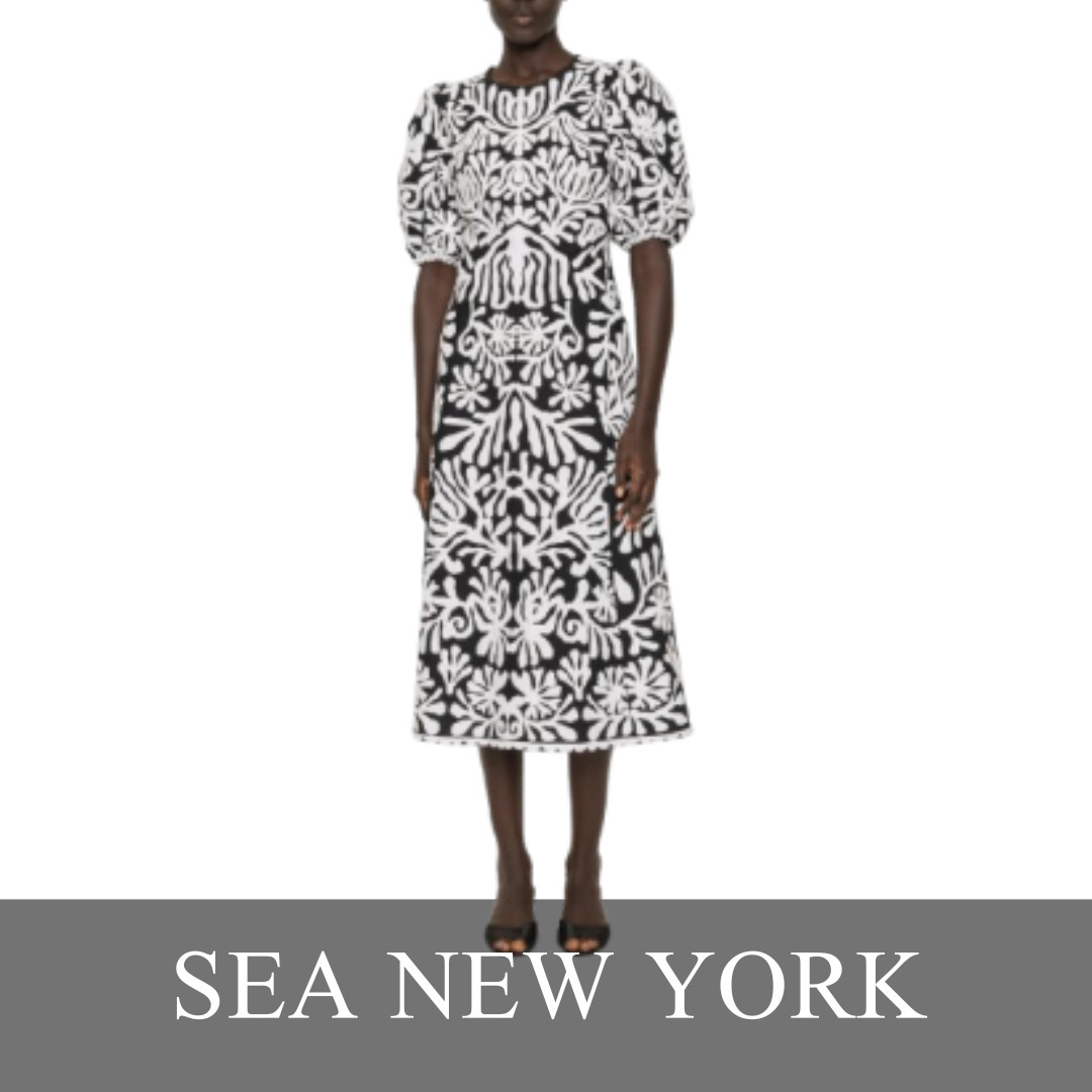 ★SEA NY★アップリケショートスリーブドレス ブラック★送関込