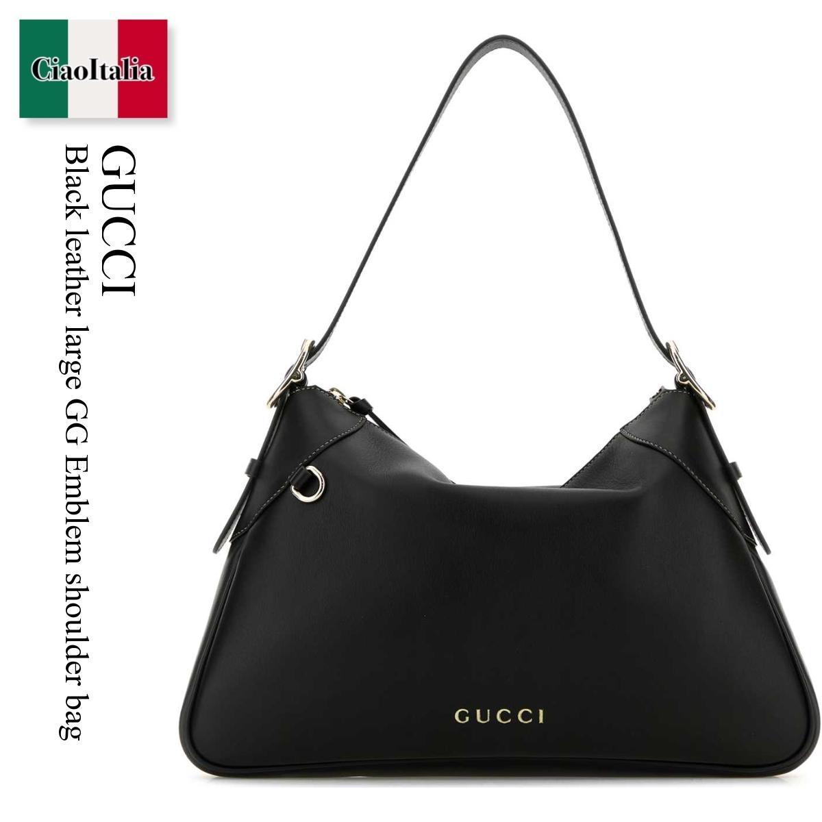 ショルダーバッグ・ポシェット Gucci Black Leather Large Gg Emblem Shoulder Bag