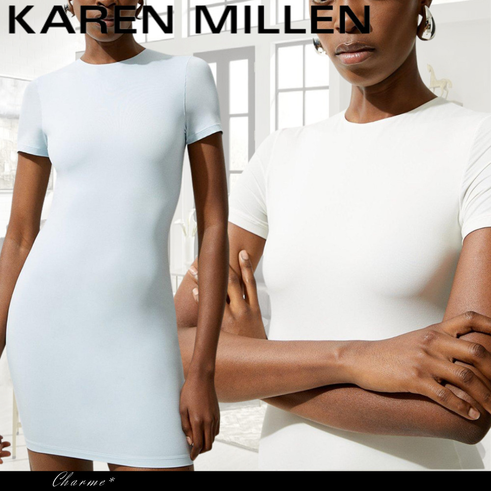 KAREN MILLEN ミニ丈ドレス ワンピース 無地 半袖 タイト