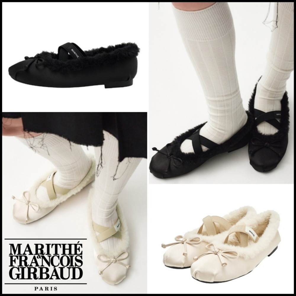 【Marithe】NU WEEK CROSS BANDINGリボンファーフラットシューズ