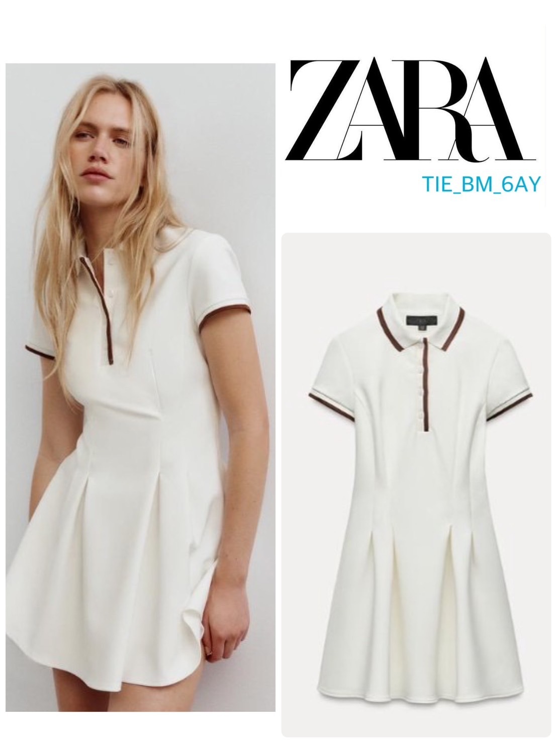 スペイン発送 ZARA ショートリブドレス ホワイト 上品カジュアル
