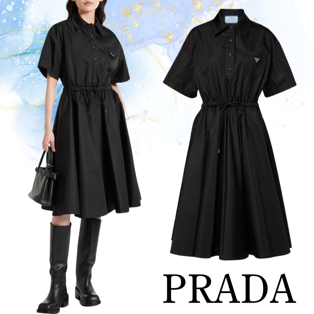 *PRADA*リナイロン製ミニワンピース ブラック 半袖 ポケット付