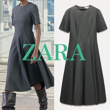 セール 新品 ZARA ザラ ポケットハイネックワンピース グレー
