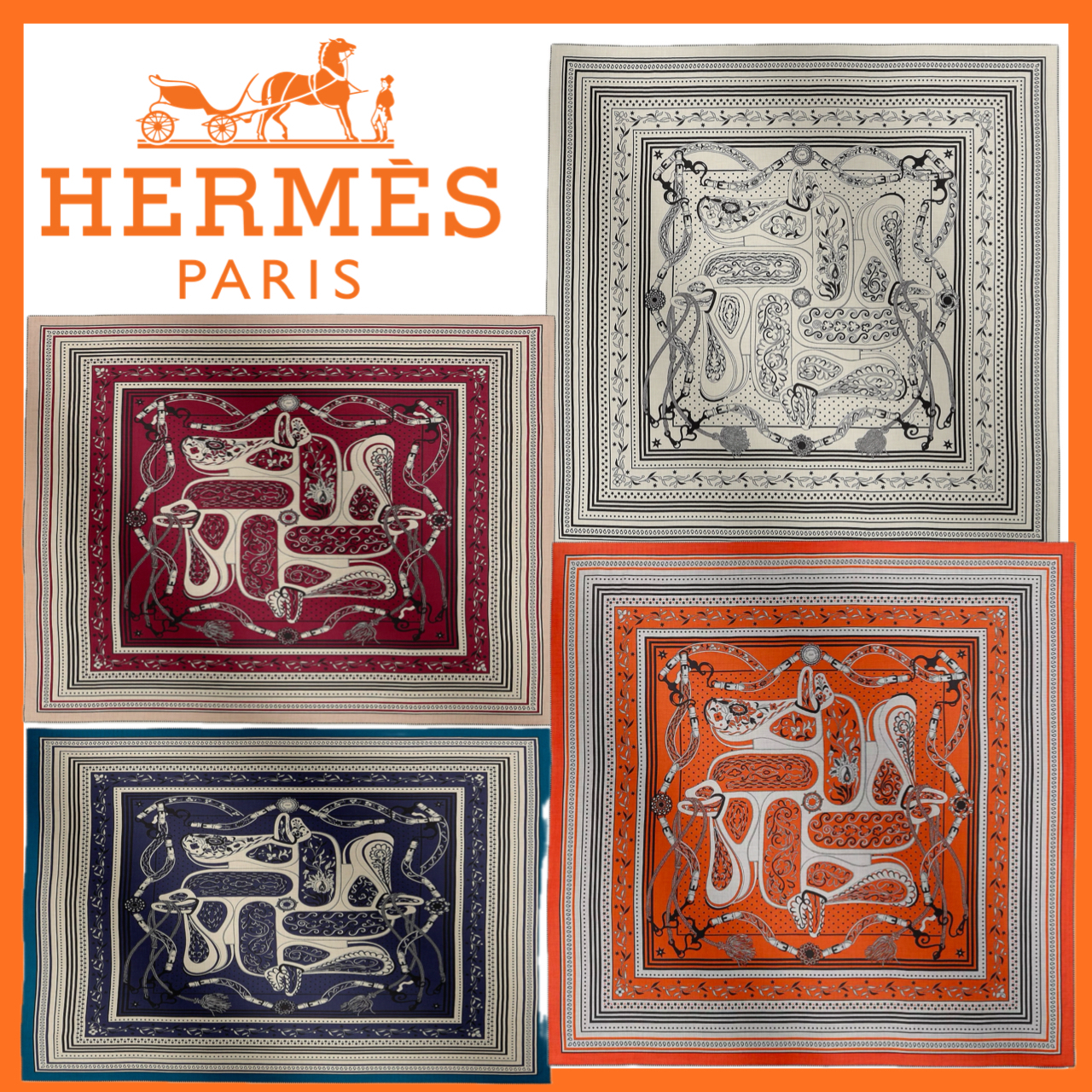 首元が華やかに♪【HERMES】カシシル カレ140 バンダナ ショール