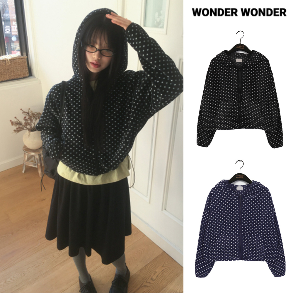 【WONDER WONDER】[Brushed Lining] Dot Fleece Hood Zip-Up JP