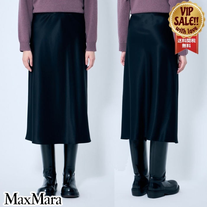 【Max Mara】 シルクミディスカート ブラック マックスマーラ