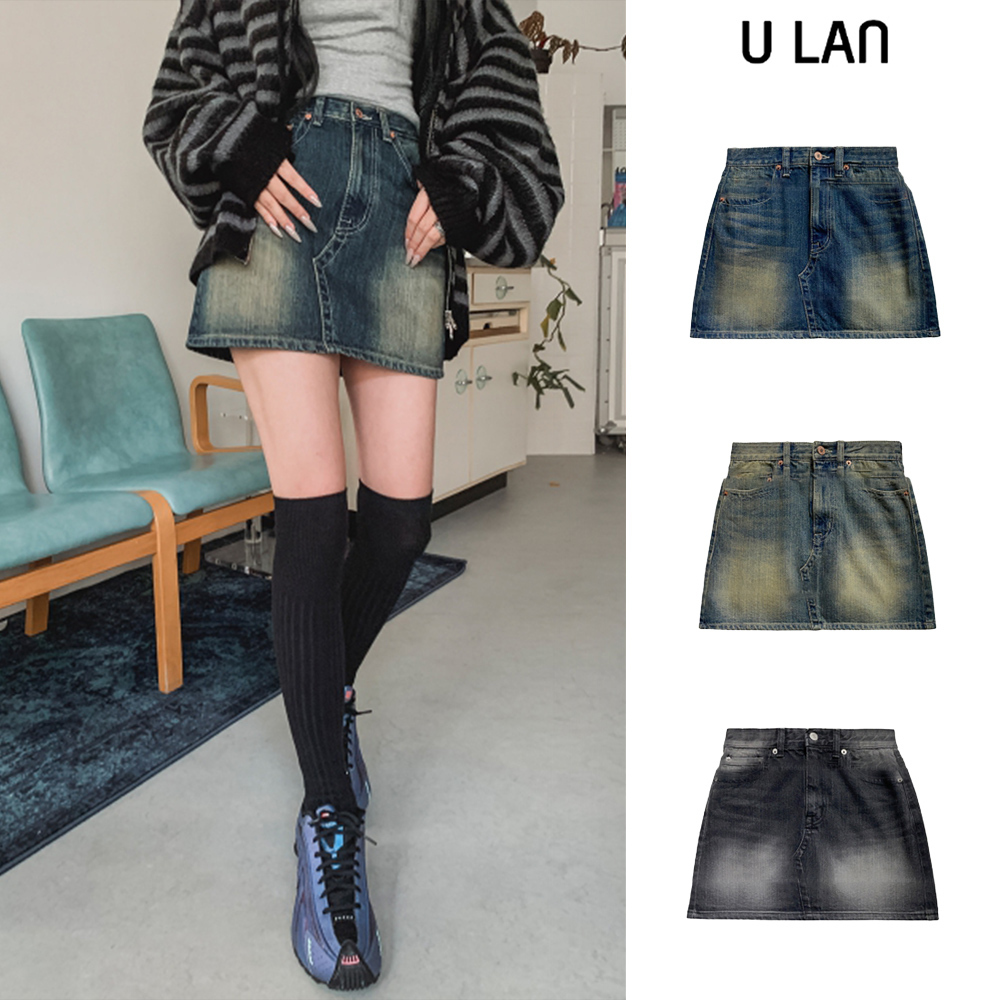 【U LAN】Hitch Pocket Denim Mini Skirt