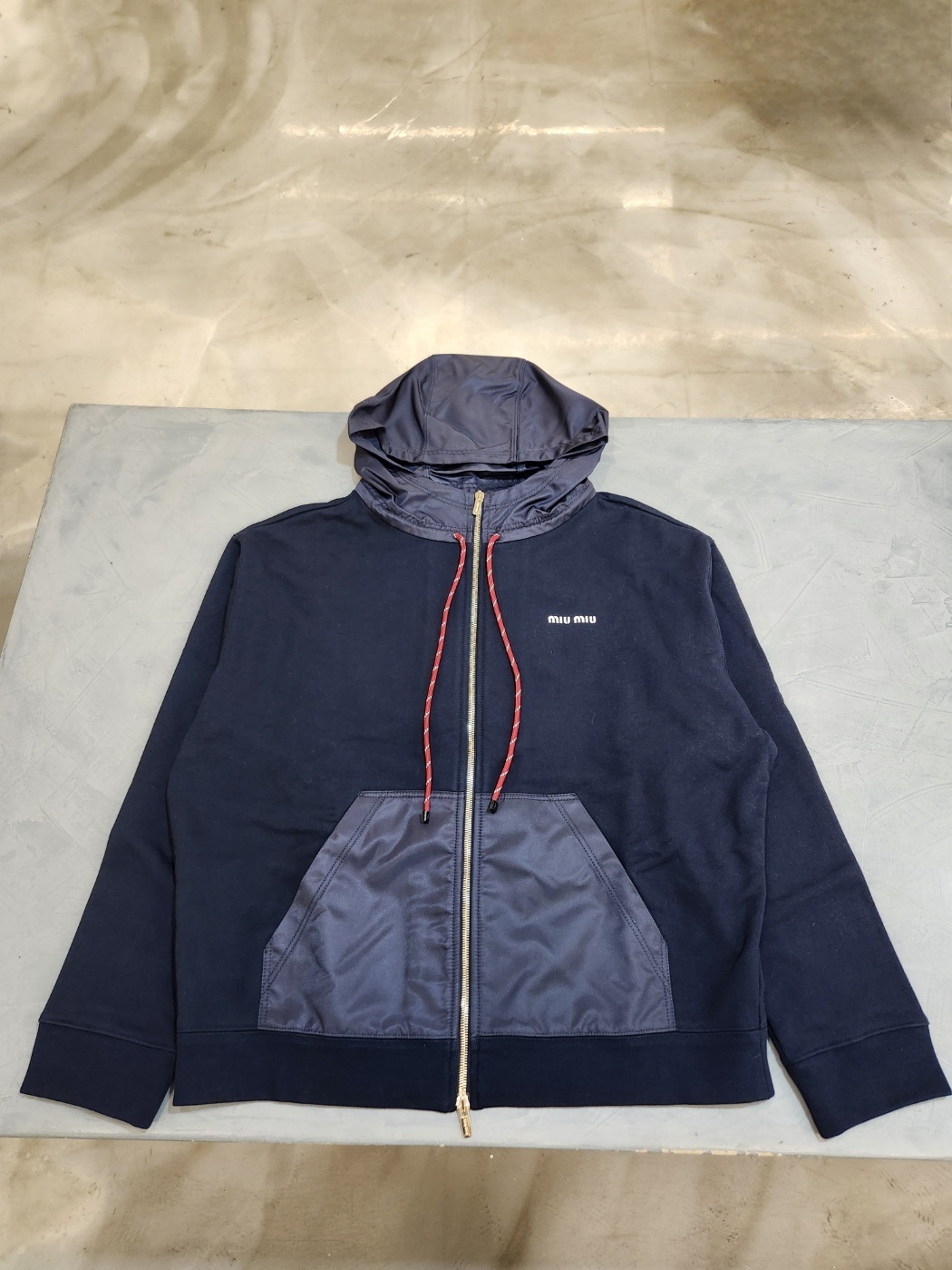 MIU MIU | COTTON & NYLON ZIP UP HOODIE BLUE フーディ