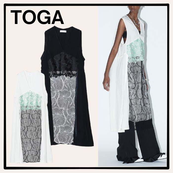 【TOGA】トーガ Acetate twill lace dress ワンピース レース