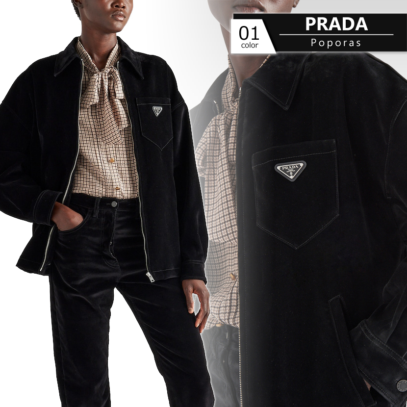 ジェンダーレス【PRADA】ベルベットデニム ブルゾンジャケット