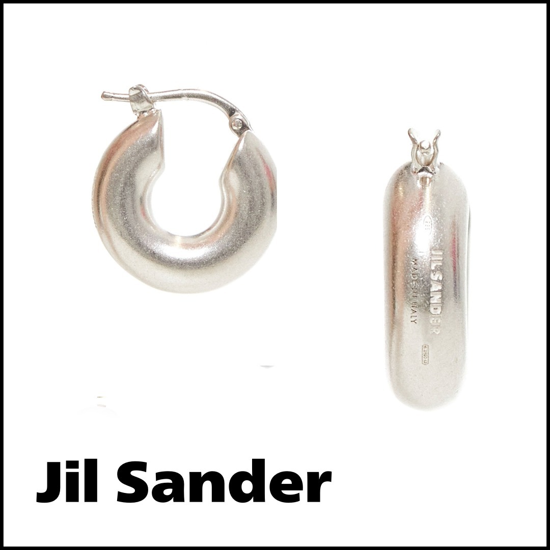 送料関税込み Jil Sander  ロゴ エングレーブ フープ ピアス
