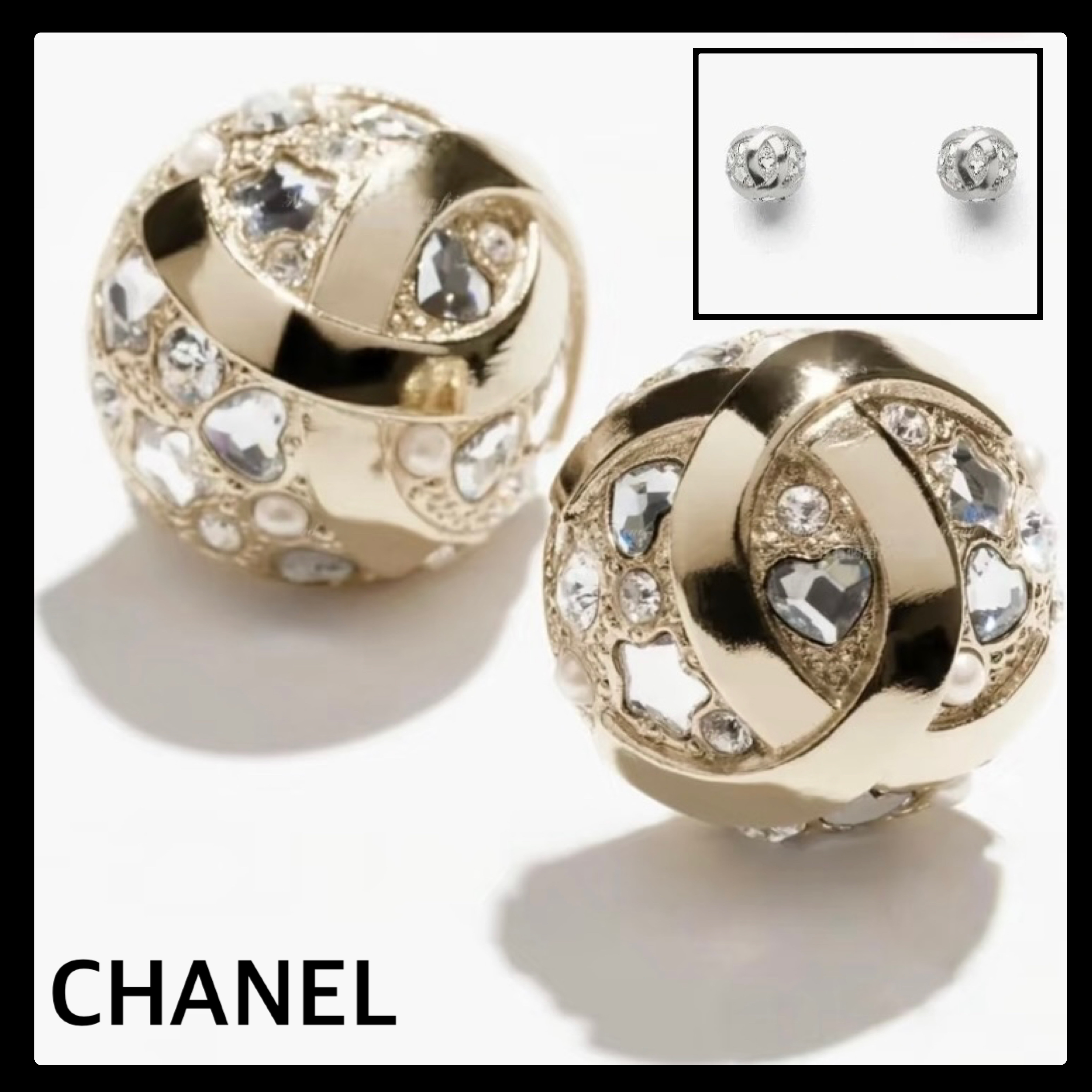 ゴージャス【CHANEL】ビジュー ハート×スター サークル ピアス