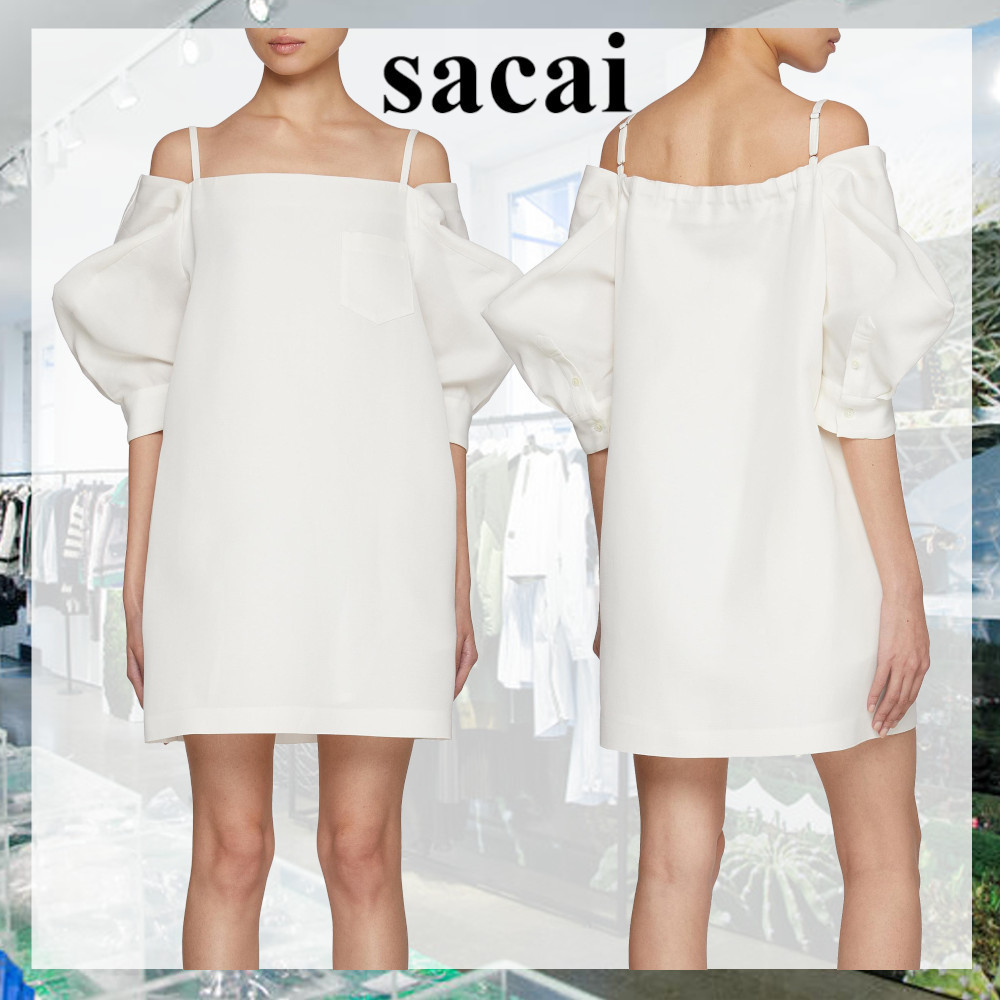 【sacai】Square Neck Balloon Sleeve Silk Cotton Skirt