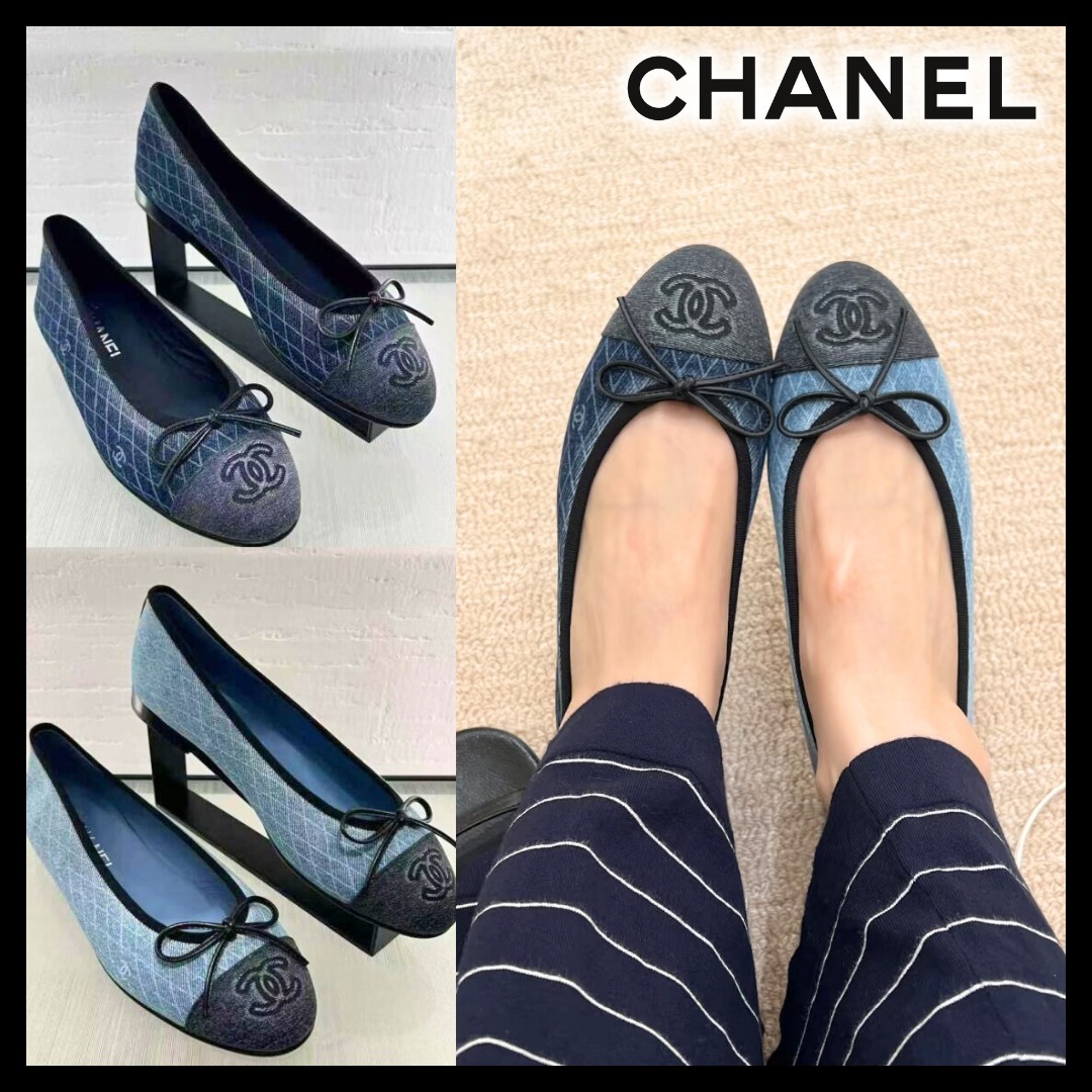 【大人可愛い◆履き心地◎】CHANEL デニム リボン バレリーナ