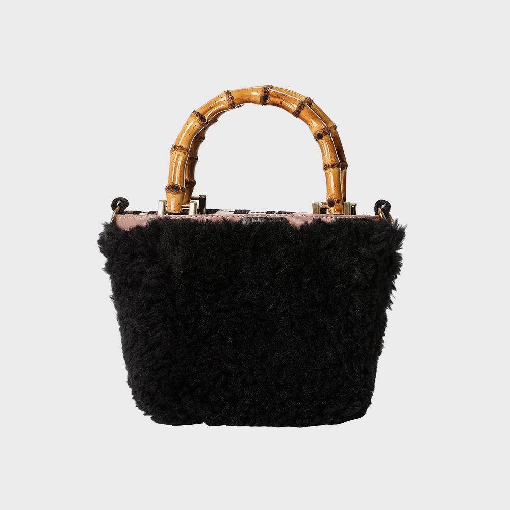 ★LeSportsac★ Shadow Black Fur Extra Small Bamboo Tote Bag