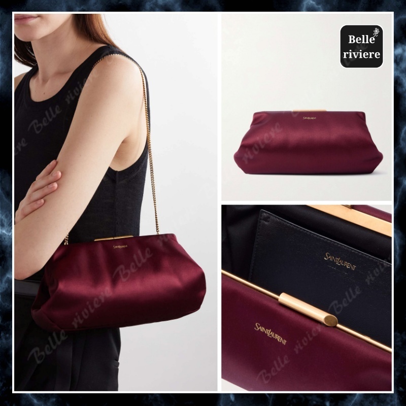 24AW new/Saint Laurent サテンクラッチ Bag Burgundy