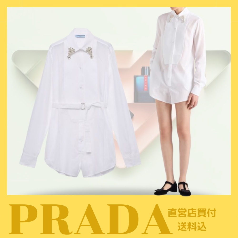 新作☆【PRADA】キャンブリック ショートジャンプ スーツ（白）