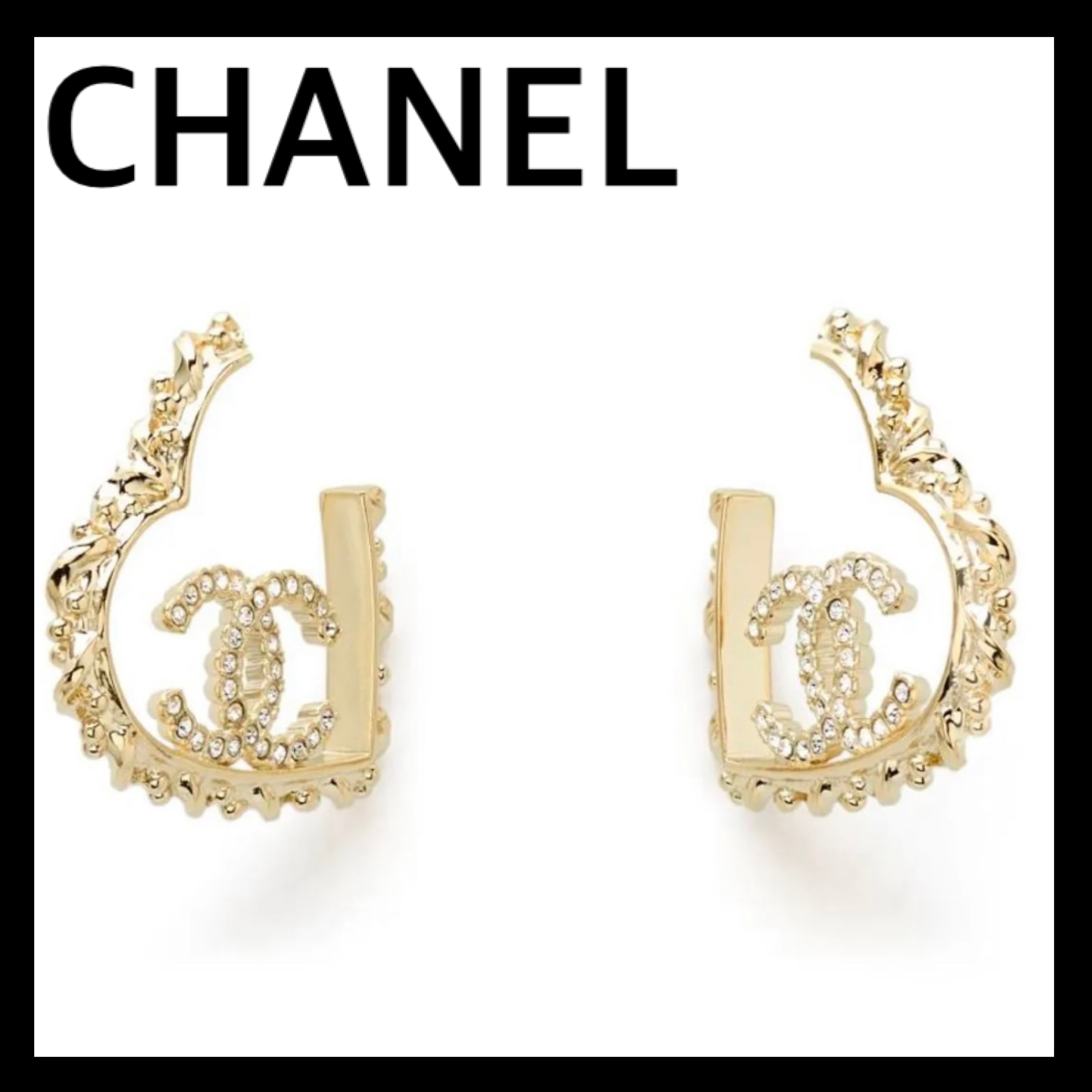 エレガント【CHANEL】CCロゴ ハート フープピアス