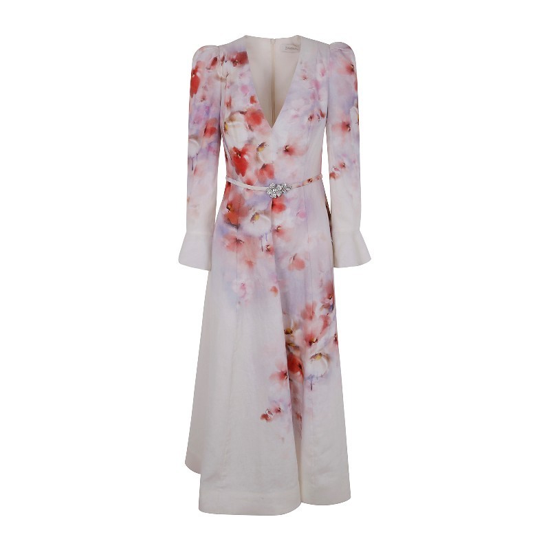 ワンピース Zimmermann CRUSH FRILL SLEEVED MIDI DRESS
