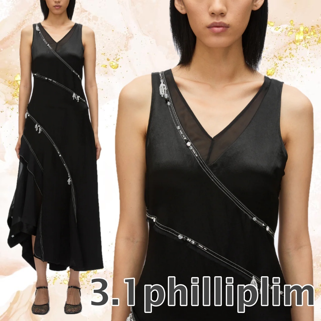 【3.1 Phillip Lim】刺繍入りVネックサテンガウン