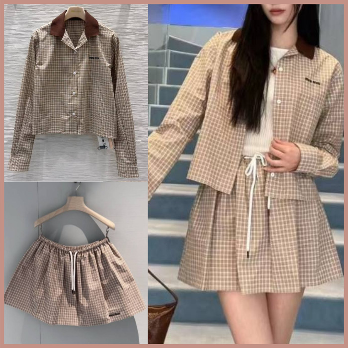 《セットアップ》【MiuMiu】チェックシャツとミニスカート