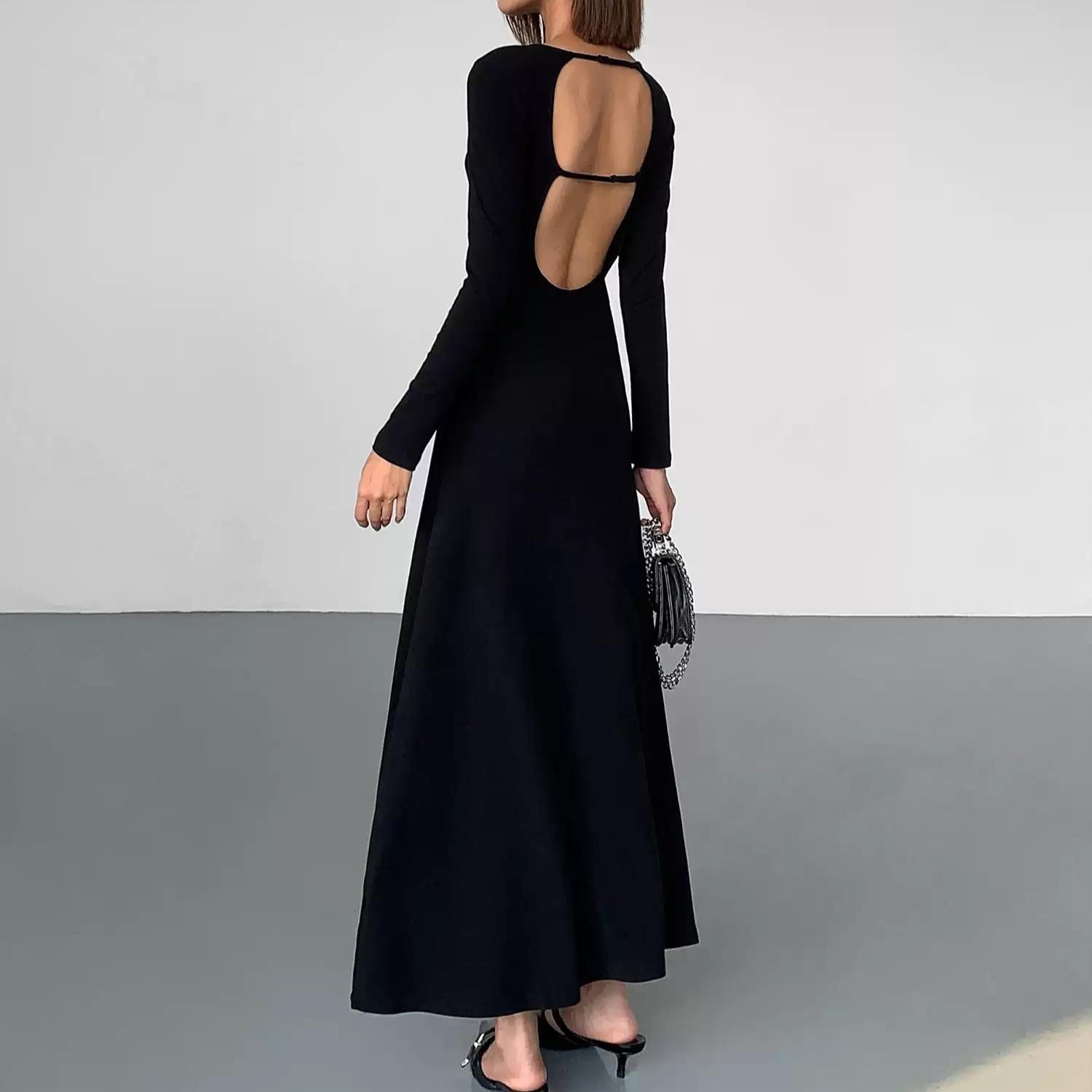 バックレスワンピース ロングニット フレア セクシー タイト