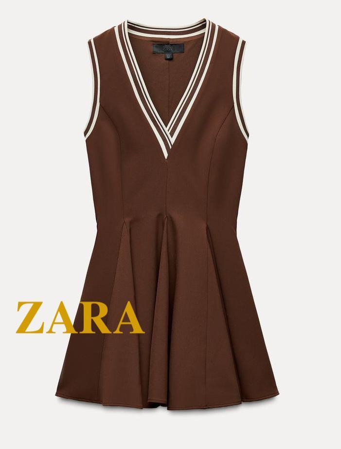 ☆ドイツ発*ZARA*新作*コントラストトリムワンピ/CARAMEL☆