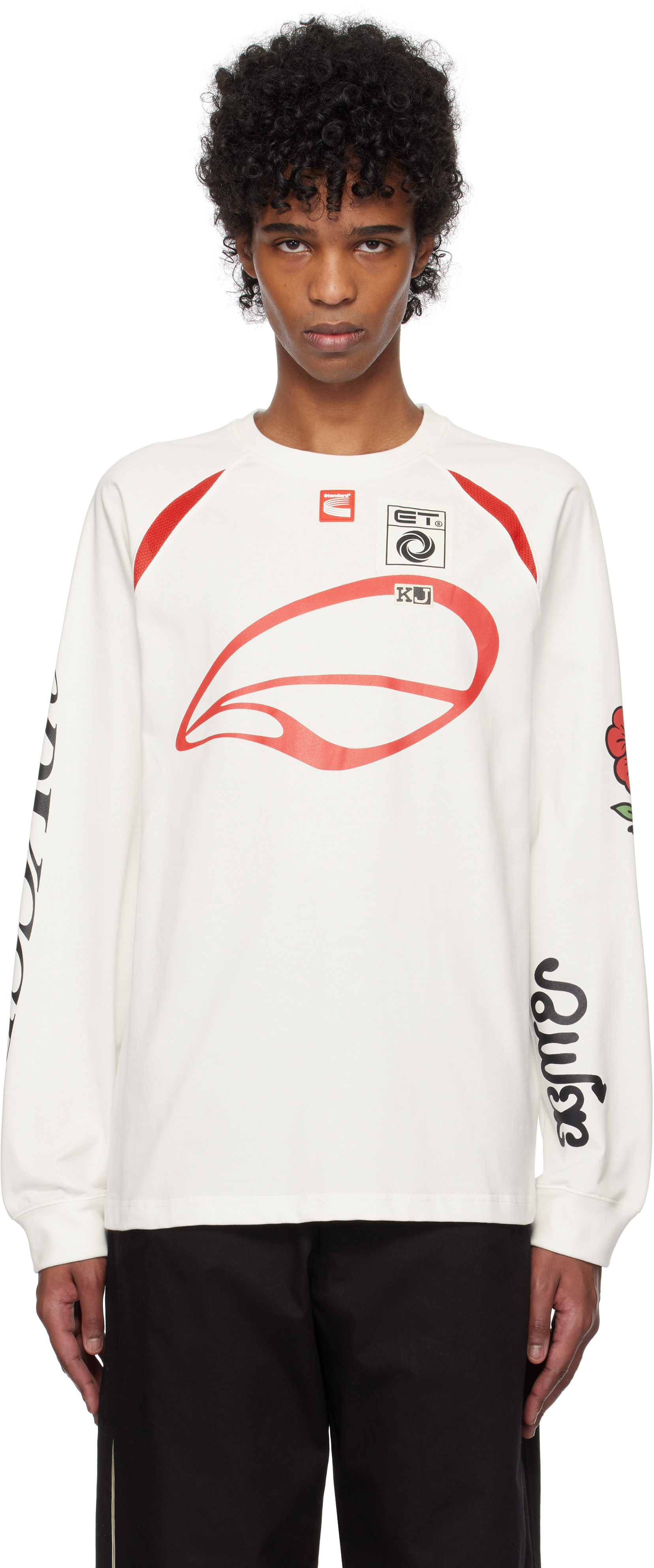 【関税込み】Kijun ホワイト＆レッド Cycle 長袖Tシャツ