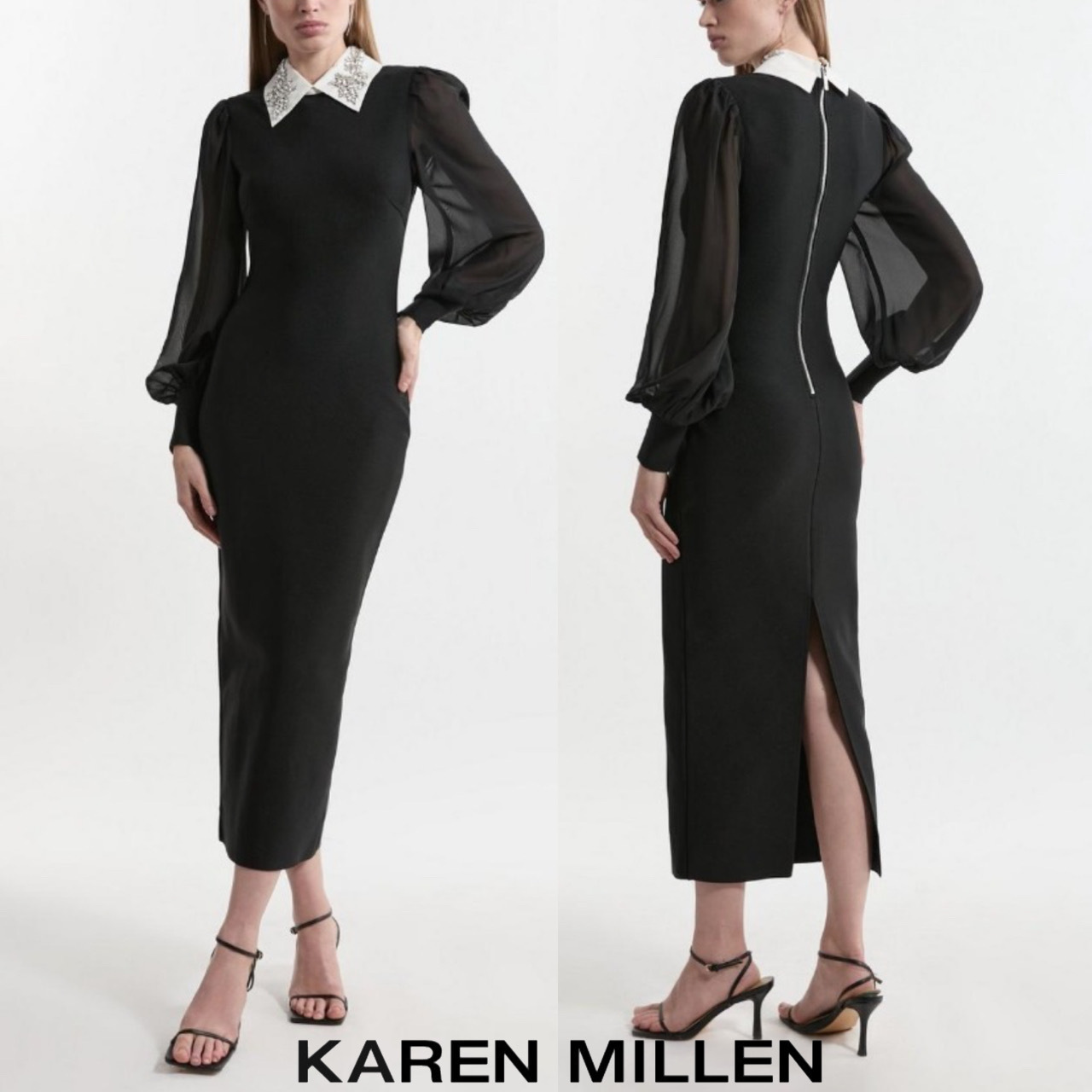 【KAREN MILLEN】プチバンデージカラーシアースリーブドレス