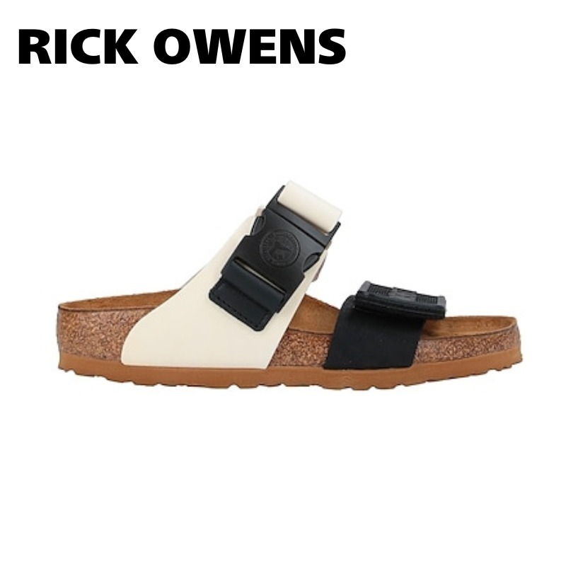 送関込【Rick Owens】 BIRKENSTOCKコラボ ロゴ サンダル レザー