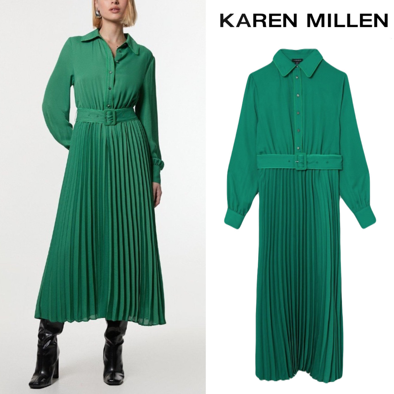 【KAREN MILLEN】プチコントラスト ジョーゼット織シャツドレス
