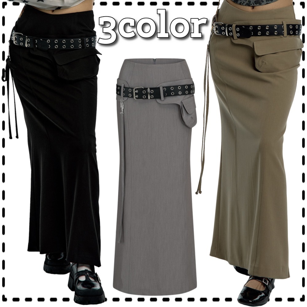 Kashiko★スカート韓国★人気★Pocket Belt Long Skirt Beige