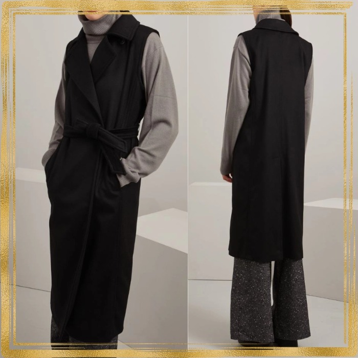 DT★Max Mara BRINA★ヴァージンウールノースリーブロングコート