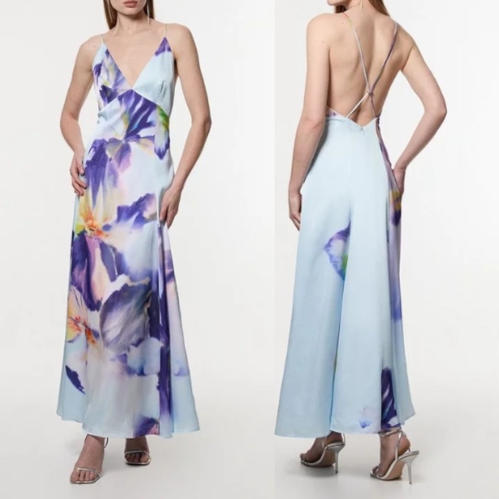 安心追跡【KAREN MILLEN】ストラッピー Vネック サテン ドレス