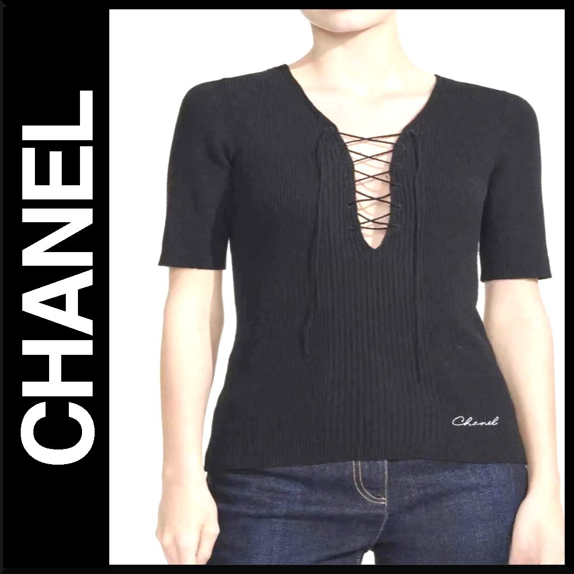 【おしゃれ★25c】CHANEL カットソー 半袖 フロントリボン