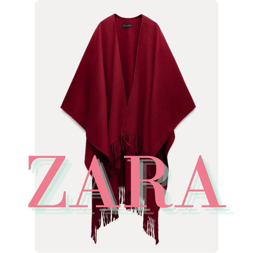 ZARA ZW COLLECTION ウール混フリンジケープ 8491/048