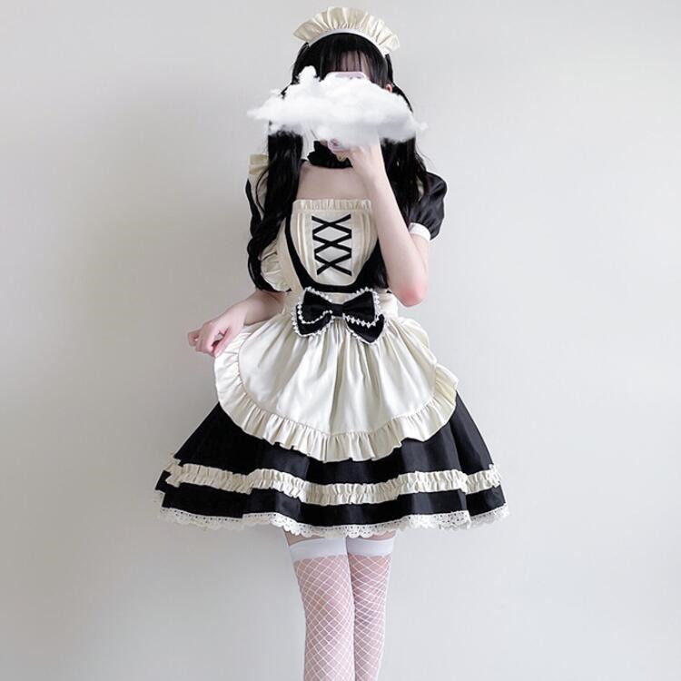 ワンピース メイド服 コスプレ衣装 5点set 4色 S-L 24zm1333