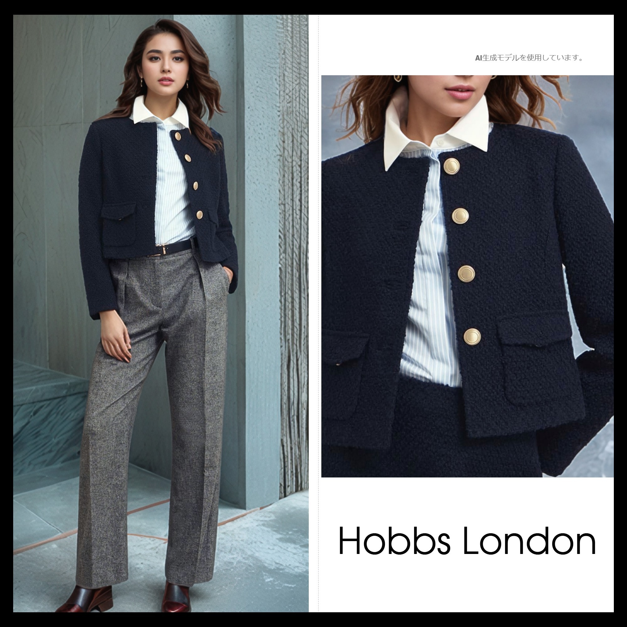 【Hobbs London】英国発！ Marie ウール ジャケット ネイビー