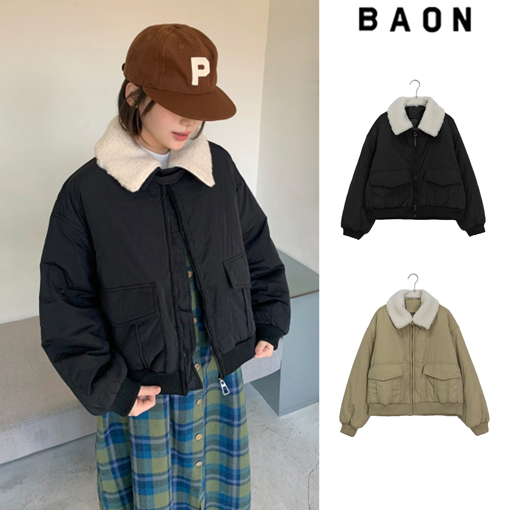 【BAON】Hooni Fleece Collar Crop Padding Jumper