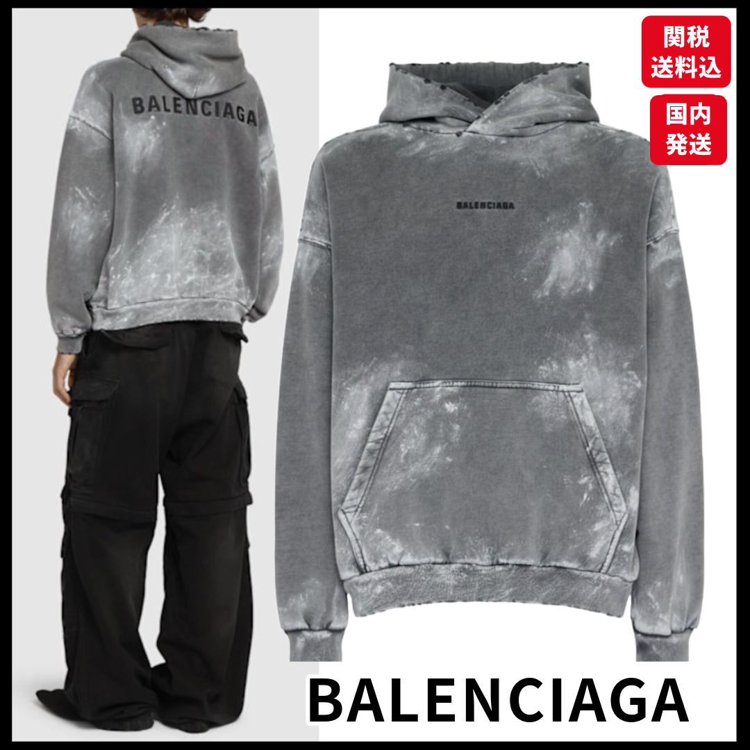 Balenciaga◆Back Hoodie バックロゴ ダメージ加工 フーディ