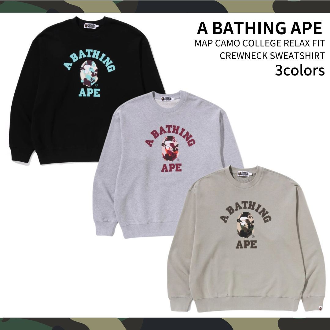 スウェット・トレーナー A BATHING APE MAP CAMO COLLEGE RELAX FIT CREWNECK SWEATSHIRT A BATHING APE*MAP CAMO COLLEGE RELAX FIT CREWNECK SWEATSHIRT