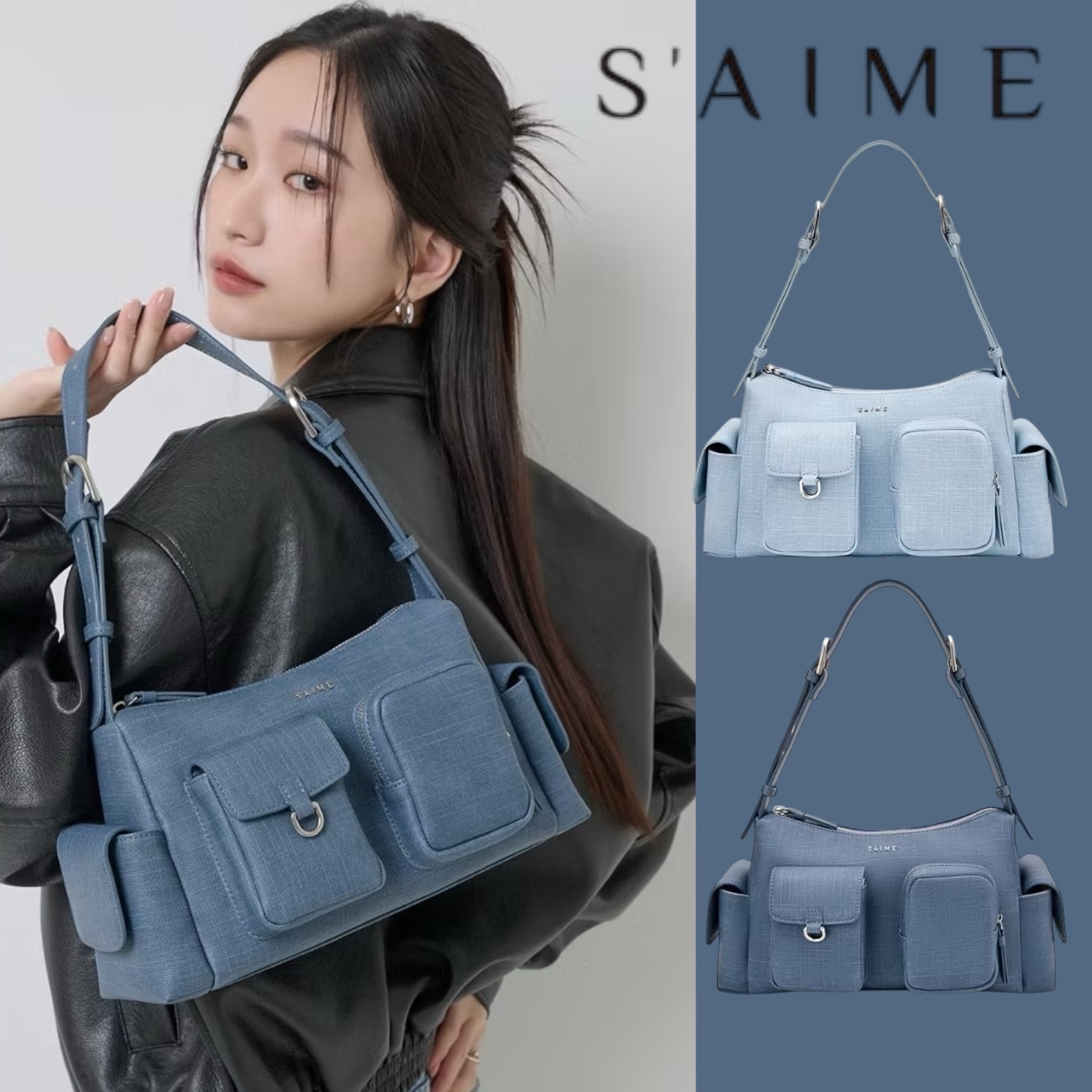 ★S'AIME デニム 2WAY マルチショルダートートバック/送料込